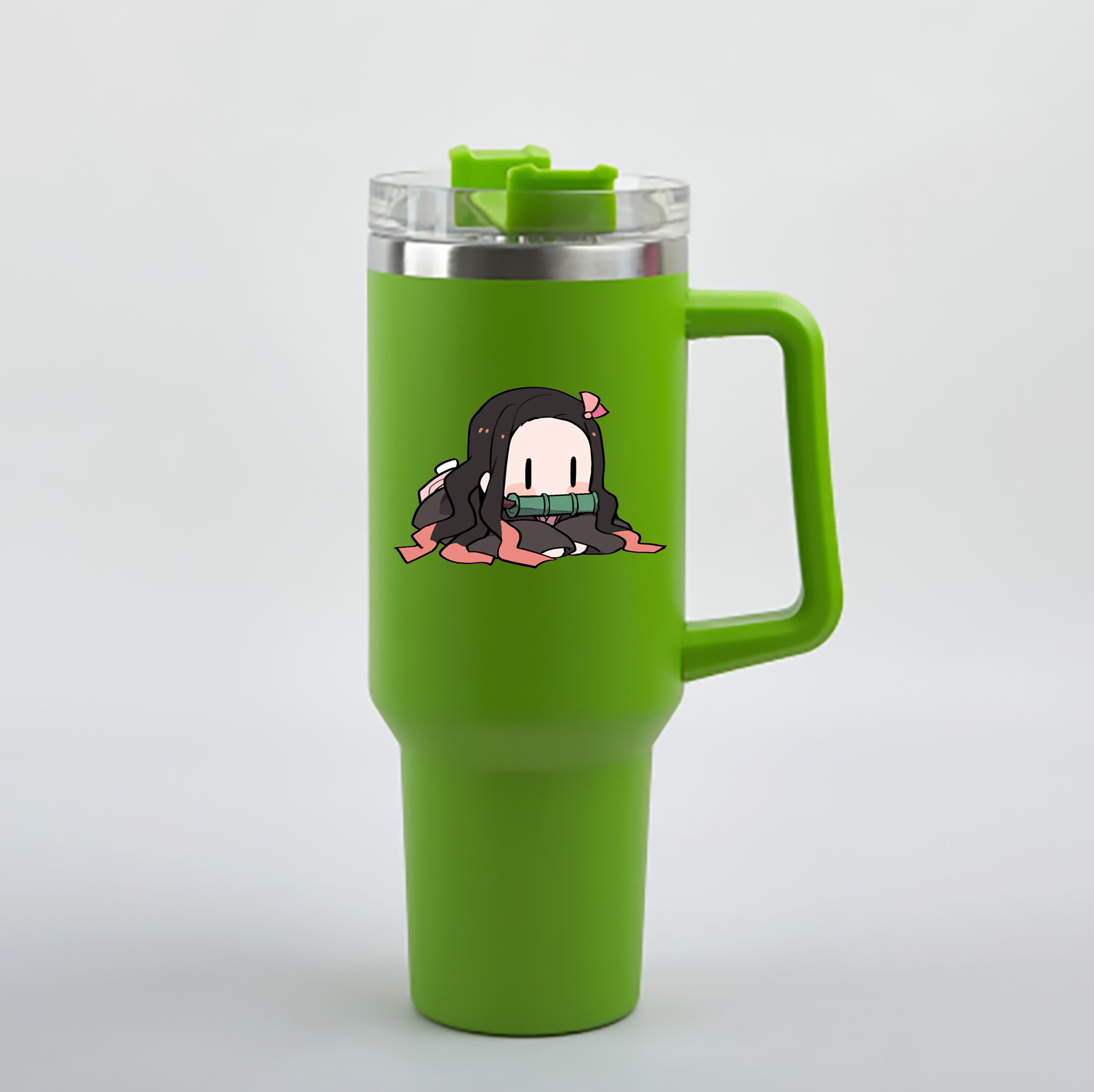 （画像用） 鬼滅の刃（きめつのやいば）竈門 禰󠄀豆子／かまど ねずこ Kamado Nezuko 1200mL車用タンブラー - クリスタルステッカー（プラスチックストロー付き）